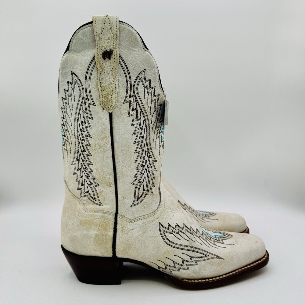 Dan Post Darcy Boots Women's Size 7.5 Distressed White Leather Snip Toe - Picture 15 of 16